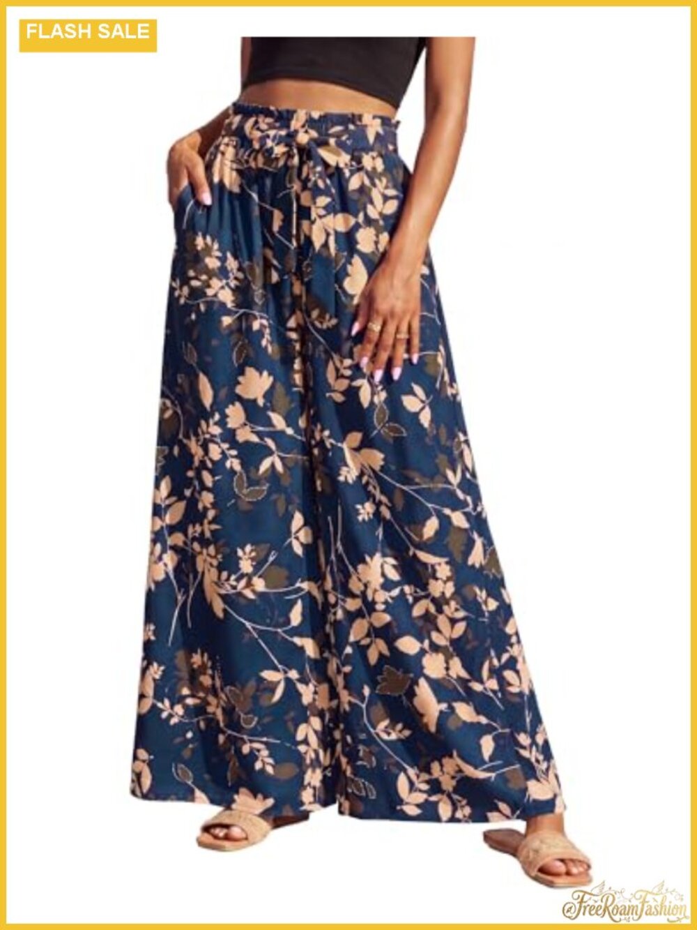 Women's Flowy Wide Leg Palazzo Pants Summer Casual Elastic High Waist